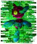2018 abstract_background alpha_channel ambiguous_gender avian beak blue_body bokurei digital_creature floating_head front_view full-length_portrait generation_4_pokemon glitch glitch_creature green_eyes green_sclera hi_res looking_at_viewer nintendo pink_body pokemon pokemon_(species) portrait porygon-z solo
