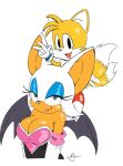 age_difference anthro bat big_breasts big_ears breasts canid canine duo female fox hot-coco makeup male male/female mammal miles_prower older_female rouge_the_bat sega sonic_the_hedgehog_(series) younger_male
