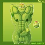 2024 abs absurd_res anthro balls big_penis bodily_fluids electronic_arts elemental_creature elemental_humanoid erection flora_fauna genital_fluids genitals green_body hands_behind_head hi_res humanoid lava male muscular muscular_anthro muscular_male nipples pecs penis plant plant_humanoid plants_vs._zombies popcap_games precum reference_image sartex signature simple_background smile solo upper_teeth vein veiny_penis