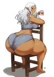 batako big_breasts big_butt biped breasts butt chair container cup elf eyelashes female furniture hair hi_res holding_container holding_cup holding_object huge_butt humanoid long_hair looking_back not_furry red_hair simple_background sitting solo thick_thighs white_background