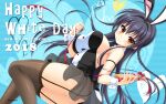  1girl 2018 ahoge animal_ears arisue_tsukasa ass bare_shoulders black_dress black_hair blush braid breasts brown_eyes brown_thighhighs closed_mouth company_name copyright_name curvy dated detached_collar dress dutch_angle fake_animal_ears fake_tail feet_out_of_frame floating_hair garter_straps gift hair_between_eyes hair_intakes happy_white_day heart highres holding holding_gift huge_ahoge impossible_clothes jougasaki_ayaka kin-iro_loveriche knees_together_feet_apart large_breasts light_blue_background long_hair looking_at_viewer official_art official_wallpaper playboy_bunny rabbit_ears rabbit_tail short_dress sidelocks simple_background single_braid skindentation smile solo strapless strapless_dress tail thighhighs thighs very_long_hair white_day white_wrist_cuffs wrist_cuffs 