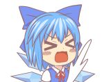  &gt;_&lt; 1girl 610480663 ayanami_barrage_(meme) blue_dress blue_hair blush chinese_commentary cirno commentary_request dress gyate_gyate ice ice_wings meme open_mouth short_hair touhou upper_body white_background wings 