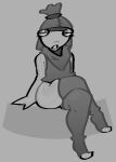 aliasing ambiguous_gender anthro big_butt butt clothed clothing crossed_legs digital_media_(artwork) epic_games eyelashes fish fishstick_(fortnite) fortnite grey_background greyscale half-closed_eyes hat headgear headwear kerchief leg_warmers legwear marine monochrome narrowed_eyes neckerchief open_mouth probablydemo simple_background sitting sleeveless_shirt solo thick_thighs