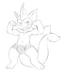 2020 3_toes 4_fingers anthro anthrofied clothed clothing crotch_lines digital_media_(artwork) digitigrade eeveelution feet fin fingers fist flexing generation_1_pokemon genital_outline hi_res male monochrome narrowed_eyes navel nintendo oob pokemon pokemon_(species) sketch solo tail tail_fin toes topless vaporeon
