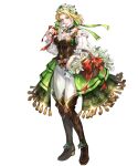  1girl basket blonde_hair boots breasts cleavage fire_emblem fire_emblem:_the_sacred_stones fire_emblem_heroes flower flower_basket full_body green_eyes hair_ribbon head_wreath highres holding holding_basket holding_flower lips looking_at_viewer medium_breasts medium_hair non-web_source official_alternate_costume official_art ribbon selena_(fire_emblem:_the_sacred_stones) selena_(valentine)_(fire_emblem:_the_sacred_stones) smile solo tachi-e thigh_boots yellow_ribbon 