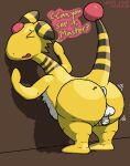 against_surface against_wall ampharos anus backsack balls big_butt butt feral generation_2_pokemon genitals gods_side_piece hi_res male male/male master nintendo overweight patreon penis pokemon pokemon_(species) raised_tail rear_view solo solo_focus speech_bubble tail thorns wobbling