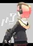  1girl beret blush candy commentary_request food girls&#039;_frontline gun h&amp;k_mp7 hat headset lollipop mp7_(girls&#039;_frontline) off_shoulder pantyhose pink_hair pleated_skirt side_ponytail skirt solo submachine_gun tana_(tanatana0918) weapon yellow_eyes 