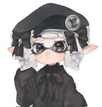  1girl beret black_bow black_eyes black_headwear bow closed_mouth commentary_request eyelashes frilled_bow frills grey_hair hat hat_bow highres inkling inkling_girl inkling_player_character lemo_(lemo_4) looking_at_viewer medium_hair pointy_ears simple_background solo splatoon_(series) tentacle_hair thick_eyebrows upper_body white_background 