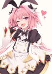  1boy animal_ears astolfo_(fate) astolfo_(saber)_(fate) black_bow black_bowtie black_gloves black_thighhighs bow bowtie braid dress fake_animal_ears fang fate/grand_order fate_(series) finger_to_cheek gloves gold_trim hair_bow hair_intakes heart light_blush long_braid long_hair low_twintails maid male_focus multicolored_hair one_eye_closed open_mouth otoko_no_ko pink_hair purple_eyes rabbit_ears sato_(r017xts117) simple_background single_braid skin_fang skirt_hold smile solo streaked_hair thighhighs twintails two-tone_hair very_long_hair white_background white_hair wing_collar 
