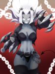 2024 2_horns 5_fingers abstract_background absurd_res belt big_breasts black_bra black_clothing black_panties black_underwear bra breasts chain claws cleavage clothed clothing demon demon_humanoid digital_drawing_(artwork) digital_media_(artwork) female fingers gloves grey_body grey_skin hair handwear helltaker hi_res horn horned_humanoid humanoid jacket judgement_(helltaker) legwear long_hair long_tail looking_at_viewer navel netardado panties skimpy smile solo spade_tail tail thigh_highs topwear underwear white_eyes white_hair