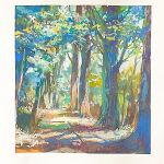  dappled_sunlight day forest mimoth nature no_humans original painting_(medium) scenery shadow sunlight traditional_media tree tree_shade 