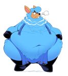 animal_crossing anthro belly big_belly boot_(artist) breasts camelid clothed clothing cyrus_(animal_crossing) digital_media_(artwork) fur llama male mammal moobs navel nintendo obese overweight overweight_anthro overweight_male partially_clothed simple_background solo straps thick_thighs torn_clothing wide_hips wool_(fur)