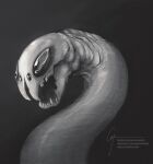 2019 4_eyes ambiguous_feral ambiguous_gender bared_teeth bust_portrait caymartworks fangs feral gills glistening glistening_eyes grey_background greyscale marine monochrome multi_eye open_mouth portrait sea_serpent serpentine side_view simple_background solo teeth