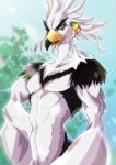 anthro avian beak braided_pseudo_hair breath_of_the_wild clothed clothing feathers irohanihotechi male nintendo rito solo teba_(tloz) the_legend_of_zelda topless topless_male white_body white_feathers wings