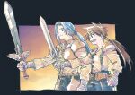  2boys bad_link brothers closed_mouth holding holding_sword holding_weapon long_hair multiple_boys open_mouth siblings smile sword weapon 