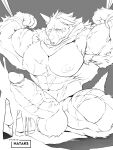 absurd_res anthro arms_tied balls big_balls big_pecs big_penis blaidd_(elden_ring) blush blush_lines bodily_fluids bound canid canine canis cum cumshot ejaculation elden_ring erection fromsoftware genital_fluids genitals hatake hi_res male mammal muscular muscular_male nude nude_male pecs penis rope scar solo vein veiny_penis wolf