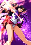  1girl bishoujo_senshi_sailor_moon black_hair cameltoe circlet clothes_lift collared_shirt earrings elbow_gloves floating_hair gloves hino_rei jewelry kaze_no_ryuuryuu leotard leotard_peek long_hair magical_girl miniskirt open_mouth panties pleated_skirt purple_eyes red_sailor_collar red_skirt sailor_collar sailor_collar_lift sailor_mars sailor_shirt shirt skirt skirt_lift solo standing underwear upskirt very_long_hair white_gloves white_panties white_shirt 