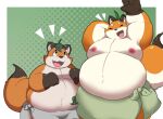 2024 anthro belly big_belly bulge canid canine duo eyes_closed fox hi_res iyo_(tamacolle) kemono kusosensei leaf male mammal moobs nipples overweight overweight_male tamacolle towel