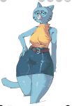 2022 anthro bare_shoulders belt bent_arm big_breasts biped black_eyebrows blue_body blue_bottomwear blue_claws blue_clothing blue_ears blue_fur blue_sclera blue_skirt blue_tail bottomwear breasts brown_belt cartoon_network claws clothed clothed_anthro clothed_female clothing colored_sketch digital_drawing_(artwork) digital_media_(artwork) domestic_cat elderly_anthro elderly_female eyebrows eyelashes eyelids facial_markings felid feline felis female finger_claws fingers front_view fully_clothed fully_clothed_anthro fully_clothed_female fur glistening glistening_body glistening_bottomwear glistening_clothing glistening_eyelids glistening_fur glistening_legs glistening_skirt grey_eyelids hand_on_hip hand_on_own_hip head_markings hi_res humanoid_hands jermgoated lidded_eyes light_body light_fur looking_at_viewer mammal markings mary_senicourt mature_anthro mature_female monotone_body monotone_fur mouth_closed muzzle_(marking) old pink_nose portrait pose prick_ears resting_bitch_face round_head round_nose simple_background sketch skirt snout snout_markings solo standing sweater tail the_amazing_world_of_gumball thick_thighs three-quarter_portrait topwear turtleneck whisker_markings white_background yellow_clothing yellow_sweater yellow_topwear
