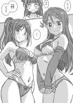  ... 3girls arm_at_side blunt_bangs blush bow bow_panties bra breasts commentary_request detached_sleeves fanged_bangs greyscale hair_ornament hairclip half_updo hand_on_own_hip high_ponytail lace-trimmed_bra lace-trimmed_panties lace_trim large_breasts lingerie long_hair long_sleeves looking_at_viewer love_live! love_live!_sunshine!! marugoshi_teppei matsuura_kanan medium_breasts monochrome multiple_girls navel o_o panties sakurauchi_riko sidelocks sleeves_past_wrists smile split_mouth spoken_ellipsis translated tsushima_yoshiko underwear v_arms 
