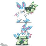 1:1 2d_animation ambiguous_gender animated anthro biped blue_body blue_fur blush duo eeveelution feral floragato fur generation_6_pokemon generation_9_pokemon green_body green_fur nintendo pink_sclera pokemon pokemon_(species) quadruped smile sylveon tontaro white_body white_eyes white_fur