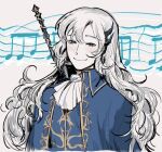  1boy argalia_(project_moon) blue_cape blue_eyes blue_jacket cape closed_mouth gold_trim highres jacket library_of_ruina long_hair looking_at_viewer music project_moon simple_background smile solo upper_body white_background white_hair zygyzy_031 