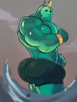 2024 big_butt big_muscles bulge butt clothed clothing crocobu epic_games fortnite glistening glistening_body goo_creature goo_humanoid grey_background hi_res huge_muscles humanoid male muscular muscular_humanoid muscular_male not_furry one_eye_half-closed poseidon_(fortnite) rippley_(fortnite) simple_background smile solo standing topless