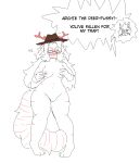 anthro antlers archie_(lewdylithical) blush clothing confusion deer digital_drawing_(artwork) digital_media_(artwork) domestic_cat eyewear felid feline felis female genitals grey_nipples hat headgear headwear horn humor hybrid lewdylithical mammal nipples nude pussy sora_azurite_(character) text