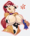 absurd_res angry animal_print anthro big_breasts bone breasts cow_print cowbell cubone embarrassed female generation_1_pokemon hair hi_res huge_breasts juzztie mask nintendo pokemon pokemon_(species) red_hair skull skull_mask solo thick_thighs