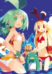  &gt;_&lt; 1boy 2girls :d absurdres akutare_(disgaea) angry antenna_hair ass back bikini bird blonde_hair blue_sky blush bracelet clenched_hand closed_eyes cloud day demon_boy disgaea earrings fallen_angel fang flat_chest flonne flonne_(fallen_angel) frilled_bikini frills from_side front-tie_bikini_top front-tie_top green_eyes green_hair hair_between_eyes hair_ribbon hair_tie hairband hand_on_another&#039;s_head hand_on_own_hip happy harada_takehito heart heart_earrings highres jewelry kurtis_(disgaea) long_hair looking_at_viewer looking_back low_ponytail marona_(phantom_brave) multiple_girls navel nippon_ichi no_pupils non-web_source official_art open_mouth outdoors own_hands_together penguin phantom_brave photoshop_(medium) pointy_ears ponytail pouch red_bikini red_eyes ribbon seagull short_hair sidelocks skinny sky slit_pupils smile spiked_hair standing stitches swimsuit thick_eyebrows thumbs_up topless_male very_long_hair 