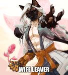 5_fingers anthro blizzard_entertainment claws clothed clothing domestic_cat english_text felid feline felis fingers flower hair lifeweaver_(overwatch) male mammal overwatch plant solo text thai_cat vanadiumvalor whiskers