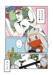  ! !! ... blush censored green_hair highres horns ino_(tellu0120) kirlia multicolored_fur open_mouth pink_eyes pokemon pokemon_(creature) rabbit raboot red_eyes sidelocks sweat tape tape_censor thought_bubble translation_request 