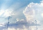  absurdres blue_sky cloud cloudy_sky highres lamppost nature no_humans original outdoors painting_(medium) power_lines sky sky_focus toyonaga_ryouhei traditional_media utility_pole 