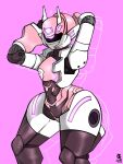 2022 android athletic athletic_female athletic_humanoid bent_arm biped black_body collaboration colored cuknite32 dated digital_drawing_(artwork) digital_media_(artwork) female glowing glowing_markings gundam hands_behind_head hi_res humanoid jupiterorange machine markings metal not_furry pink_body pink_eyes pink_glow pink_markings pinup portrait pose robot robot_joints screen_eyes signature solo standing thick_thighs three-quarter_portrait three-quarter_view vtuber whisper_(whispermute) white_body