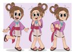  :d absurdres ace_attorney black_eyes bow brown_hair english_commentary full_body hair_ornament hair_rings half_updo hands_on_own_cheeks hands_on_own_face highres japanese_clothes jewelry kimono long_hair long_sleeves looking_at_viewer magatama magatama_necklace messy_hair necklace open_mouth paula_peroff pearl_fey pink_sash pout sandals sash short_kimono smile standing standing_on_one_leg teeth the_ghost_and_molly_mcgee toon_(style) twisted_hair upper_teeth_only waist_bow 