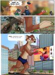 2024 4_fingers angry angry_expression angry_eyes bottomwear brown_body brown_fur building canid canine canis cheek_tuft city city_background cityscape clothed clothing comic cracked_ground cracks detailed_background dialogue disney domestic_pig duke_weaselton english_text facial_tuft fairytalesartist fingers fur group hi_res lagomorph least_weasel leporid macro macro_anthro macro_male male mammal multicolored_body multicolored_fur mustelid musteline outside pivoted_ears police police_officer police_uniform procyonid raccoon red_eyes running running_away shirt shocked shocked_expression shocked_face shorts size_difference solo_focus speech_bubble suid suina sus_(pig) teeth text topwear true_musteline tuft uniform weasel wolf yelling zootopia