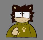 3_fingers :3 ambiguous_gender anthro belly blush brown_body brown_fur brown_nose canid cassicat clothed clothing countershade_face countershade_fur countershade_hands countershading digital_media_(artwork) eyewear fingers front_view fur glasses grey_background looking_at_viewer mammal mouth_closed rectangular_glasses simple_background slightly_chubby slightly_chubby_ambiguous slightly_chubby_anthro snout solo sweater topwear unknown_character unknown_species yellow_clothing yellow_sweater yellow_topwear