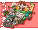 6+girls abyssal_ship ahoge alcohol apron arrow_(projectile) black_dress black_gloves black_hair black_legwear blonde_hair blue_eyes blue_skirt blush bottle braid brown_hair brown_shawl c2_kikan chaki_(teasets) chougei_(kancolle) clenched_teeth closed_eyes commentary_request conte_di_cavour_(kancolle) cup dress drinking_glass drunk enemy_aircraft_(kancolle) eyebrows_visible_through_hair eyewear_on_head fairy_(kancolle) flower food fried_rice futaba_channel genba_neko gloves green_eyes grey_hair grin ground_vehicle hair_between_eyes hair_ornament hair_rings hairband hairclip hat highres holding holding_bottle holding_cup horns japanese_clothes kaiboukan_no._30_(kancolle) kantai_collection long_hair long_sleeves manganji_megumi mediterranean_dreadnought_water_princess multiple_girls neckerchief open_mouth pale_skin parody pilot pilot_suit pleated_skirt pose red_flower red_ribbon red_rose ribbon rose sailor_hat sharp_teeth shawl short_hair short_sleeves skirt smile teeth thighhighs tiara twin_braids two-tone_dress victorious_(kancolle) waist_apron white_apron white_dress white_hair white_headwear white_neckerchief wine_glass yellow_eyes 