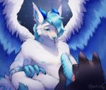 absurd_res anthro avian big_penis blue_body blue_hair blush blush_lines bodily_fluids canid canine canis colored cum erection excited feathered_wings feathers fellatio fellatio_pov fluffy fluffy_ears frost fur fur_markings genital_fluids genitals glistening glistening_body glistening_skin hair hair_over_eye hi_res horn huge_penis hybrid licking looking_at_another looking_pleasured male male/male mammal mantucat markings nipples nude one_eye_obstructed open_mouth oral oral_only penile penis penis_lick sex shy snow snowing solo spread_legs spreading teeth tongue tongue_out white_body white_fur wings wolf