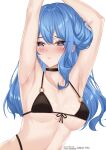  1girl absurdres amai-pai armpits bikini black_bikini black_choker blue_eyes blue_hair blush breasts choker cleavage hair_between_eyes highres hololive hoshimachi_suisei long_hair looking_at_viewer medium_breasts side-tie_bikini_bottom solo star_(symbol) star_in_eye swimsuit symbol_in_eye upper_body virtual_youtuber 