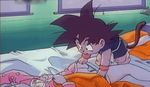  1girl animated animated_gif bed bulma dragon_ball lowres pajamas panties panty_pull sleeping son_gokuu third-party_edit underwear undressing 