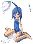  blue_eyes blue_hair flat_chest kei_(keigarou) one-piece_swimsuit one_eye_closed personification pikmin_(creature) pikmin_(series) school_swimsuit solo swimsuit wet 
