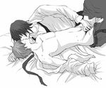 bed_sheet death_note handjob lying male_focus mikami_teru monochrome multiple_boys penis sheets yagami_light yaoi 