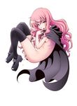  cape legs licking long_hair louise_francoise_le_blanc_de_la_valliere mary_janes minazuki_tsuyuha naked_cape nude pink_eyes pink_hair shoes solo thighhighs tongue wand zero_no_tsukaima 