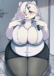  anthro bear big_breasts blush breasts clothed clothing female fur hair hi_res looking_at_viewer mammal polar_bear shano_541 smile solo ursine white_body white_fur 