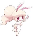  1girl animal_ears ass breasts from_behind high_ponytail long_hair looking_at_viewer looking_back nollety open_mouth rabbit_ears rabbit_girl rabbit_tail red_eyes simple_background snowrabby solo tail white_background youkai_(youkai_watch) youkai_watch 