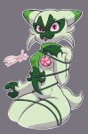 anthro blush bound breasts butt covering covering_breasts facial_tuft felid feline female floragato fur generation_9_pokemon green_body green_fur looking_at_viewer mammal nintendo nude open_mouth pokemon pokemon_(species) rope short_tail simple_background smoothymilk solo tail thick_thighs tuft wide_hips