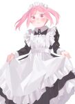  1girl alternate_costume apron black_dress dress enmaided feet_out_of_frame frilled_apron frills kantai_collection maid maid_headdress pink_eyes pink_hair sazanami_(kancolle) short_hair skirt_hold solo suppaman_(rfjy) twintails white_apron 