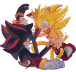 2024 angry anthro battle black_body blonde_hair bracelet clothing digital_media_(artwork) duo eulipotyphlan fight fleetway fleetway_sonic_(character) footwear gloves hair handwear hedgehog hi_res jewelry male mammal nails sega shadow_the_hedgehog sharp_nails sharp_teeth shoes sneakers sonic_the_hedgehog_(series) teeth xamxsu