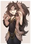  5_fingers anthro black_hair brown_eyes claws clothed clothing dress elronya female fingers floppy_ears fluffy fluffy_hair freckles fur grey_body grey_fur hair hollow_hip_backless_chain_dress lagomorph leporid long_ears long_hair looking_at_viewer lop_ears mammal meme meme_clothing open_mouth pawpads rabbit ronya simple_background smile solo suvi_(elronya) teeth white_background white_body white_fur 